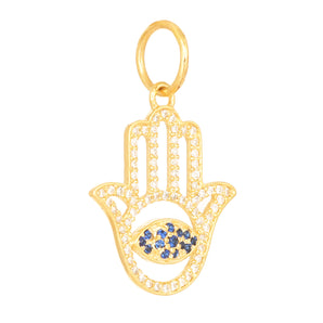 14k Solid Gold & Diamond Hamsa w/ Evil Eye Protection Pendant,  (14K-DP-187)