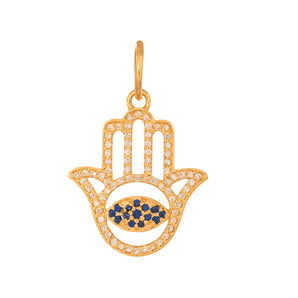 14k Solid Gold & Diamond Hamsa w/ Evil Eye Protection Pendant,  (14K-DP-187)