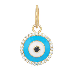 14k Solid Gold & Turquoise Enamel Evil Eye Pendant,  (14K-DP-189)