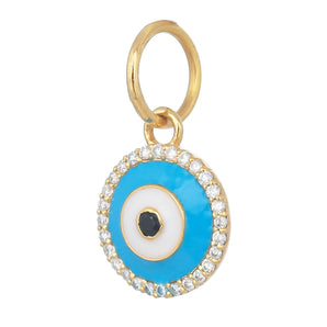 14k Solid Gold & Turquoise Enamel Evil Eye Pendant,  (14K-DP-189)