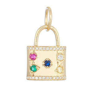 14k Solid Gold & Diamond Lock Pendant,  (14K-DP-193)