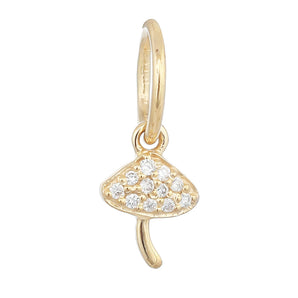 14k Solid Gold & Diamond Mini Mushroom Charm,  (14K-DP-197)