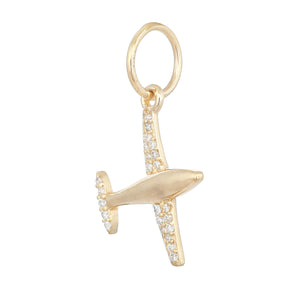 14k Solid Gold & Diamond Airplane Pendant,  (14K-DP-192)