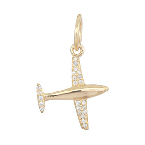 14k Solid Gold & Diamond Airplane Pendant,  (14K-DP-192)