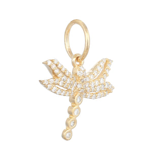 14k Solid Gold & Diamond Dragonfly Pendant,  (14K-DP-191)