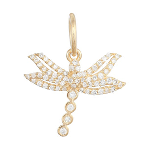 14k Solid Gold & Diamond Dragonfly Pendant,  (14K-DP-191)