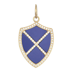 14k Solid Gold & Diamond Lapis Shield Pendant,  (14K-DP-194)