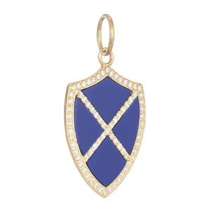 14k Solid Gold & Diamond Lapis Shield Pendant,  (14K-DP-194)