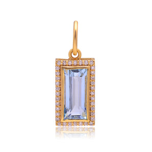 14K Solid Gold Pave Diamond & Aquamarine Pendant, (14K-DP-115)