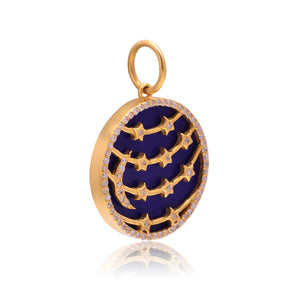 14K Solid Gold Pave Diamond & Lapis Moon and Star Pendant, (14K-DP-116)