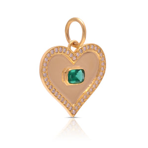 14K Solid Gold Pave Diamond & Emerald Heart Pendant,  (14K-DP-111)