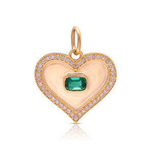 14K Solid Gold Pave Diamond & Emerald Heart Pendant,  (14K-DP-111)