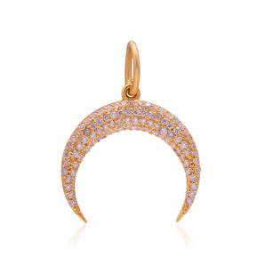 14K Solid Gold Pave Diamond Crescent Moon Pendant, (14K-DP-117)