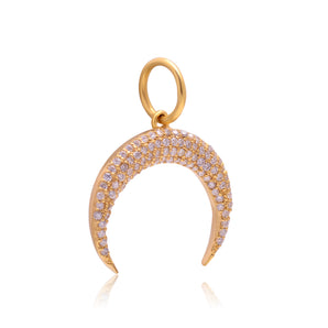 14K Solid Gold Pave Diamond Crescent Moon Pendant, (14K-DP-117)