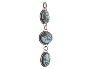 Sterling Silver Turquoise Three Stone Oval Pendant, (SP-5850)