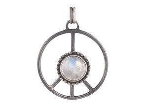 Sterling Silver Moonstone Peace Sign Pendant, (SP-5864)