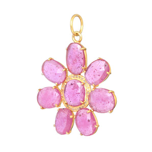 Pave Diamond & Ruby Flower Pendant, (DPL-2604)