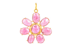 Pave Diamond & Ruby Flower Pendant, (DPL-2604)
