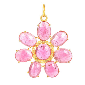 Pave Diamond & Ruby Flower Pendant, (DPL-2604)