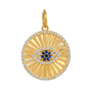 14K Solid Gold Pave Diamond Fluted Evil Eye Pendant, (14K-DP-056)