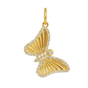 14K Solid Gold Pave Diamond Butterfly Pendant, (14K-DP-057)