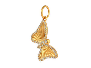 14K Solid Gold Pave Diamond Butterfly Pendant, (14K-DP-057)