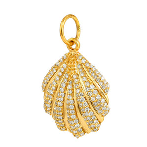 14K Solid Gold Pave Diamond Oyster Shell Pendant, (14K-DP-058)