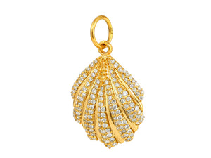 14K Solid Gold Pave Diamond Oyster Shell Pendant, (14K-DP-058)