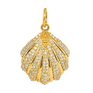 14K Solid Gold Pave Diamond Oyster Shell Pendant, (14K-DP-058)