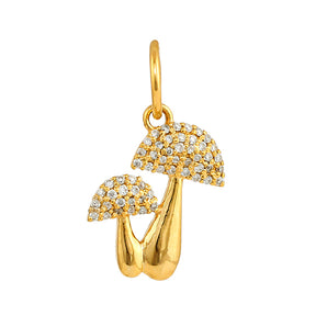 14k Solid Gold & Diamond Mushroom Duo Charm, (14K-DCH-865)