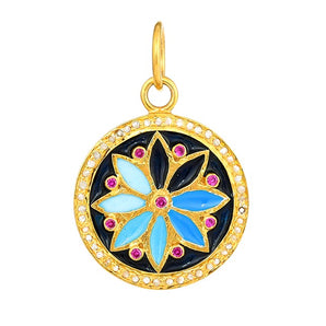 Pave Diamond & Enamel Morrocon Flower Motif Pendant, (DPL-2583)