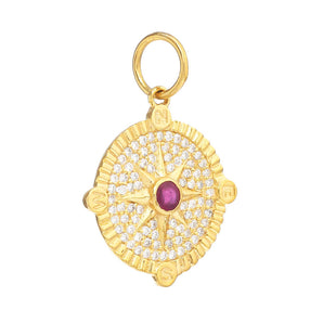 14k Solid Gold & Diamond Ruby Sun Pendant, (14K-DP-124)