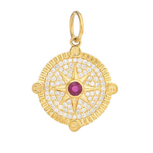 14k Solid Gold & Diamond Ruby Sun Pendant, (14K-DP-124)