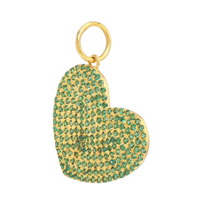 14k Solid Gold & Emerald BIG Heart Pendant, adorned  with Zambian Emerald (14K-DP-125)