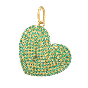 14k Solid Gold & Emerald BIG Heart Pendant, adorned  with Zambian Emerald (14K-DP-125)