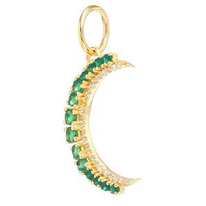 14k Solid Gold & Emerald, Crescent Moon Pendant,  (14K-DP-126)