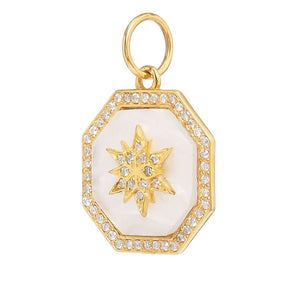 14k Solid Gold & Mother of Pearl Starburst Pendant,  (14K-DP-127)