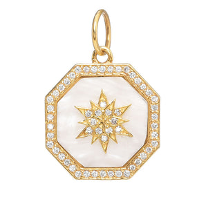 14k Solid Gold & Mother of Pearl Starburst Pendant,  (14K-DP-127)