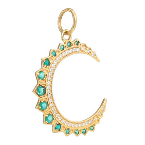 14k Solid Gold & Emerald Crescent Moon Pendant,  (14K-DP-128)