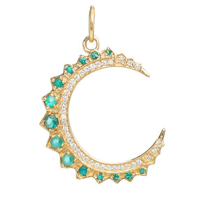 14k Solid Gold & Emerald Crescent Moon Pendant,  (14K-DP-128)