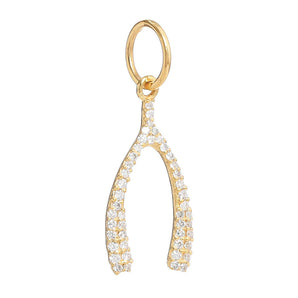 14k Solid Gold & Diamond Wish Bone Charm, (14K-DCH-803)