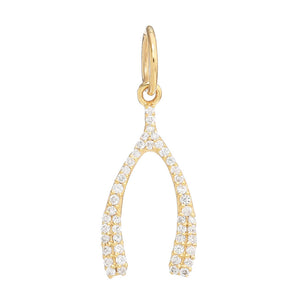 14k Solid Gold & Diamond Wish Bone Charm, (14K-DCH-803)