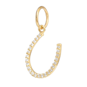 14k Solid Gold & Diamond Lucky horseshoe Charm, (14K-DCH-835)