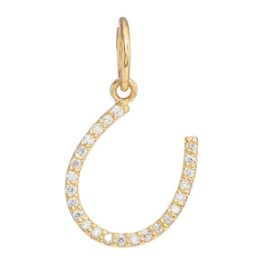 14k Solid Gold & Diamond Lucky horseshoe Charm, (14K-DCH-835)