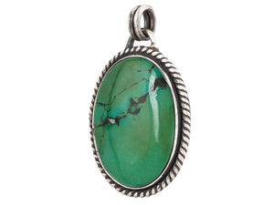Sterling Silver Turquoise Oval Handcrafted Artisan Pendant, (SP-5793)