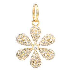 14k Solid Gold & Diamond Flower Pendant,  (14K-DP-129)