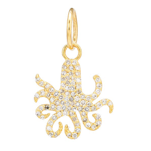 14k Solid Gold & Diamond Octopus Pendant,  (14K-DP-130)