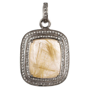 Pave Diamond & Golden Rutile Pendant Handmade Rutile Pendant, (DPM-1275)