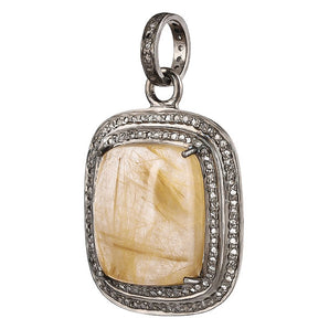 Pave Diamond & Golden Rutile Pendant Handmade Rutile Pendant, (DPM-1275)