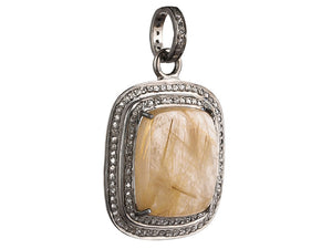 Pave Diamond & Golden Rutile Pendant Handmade Rutile Pendant, (DPM-1275)